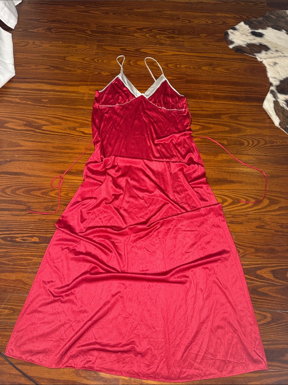 Vintage Red Satin Slip Dress with Contrast Trim 100% nylon